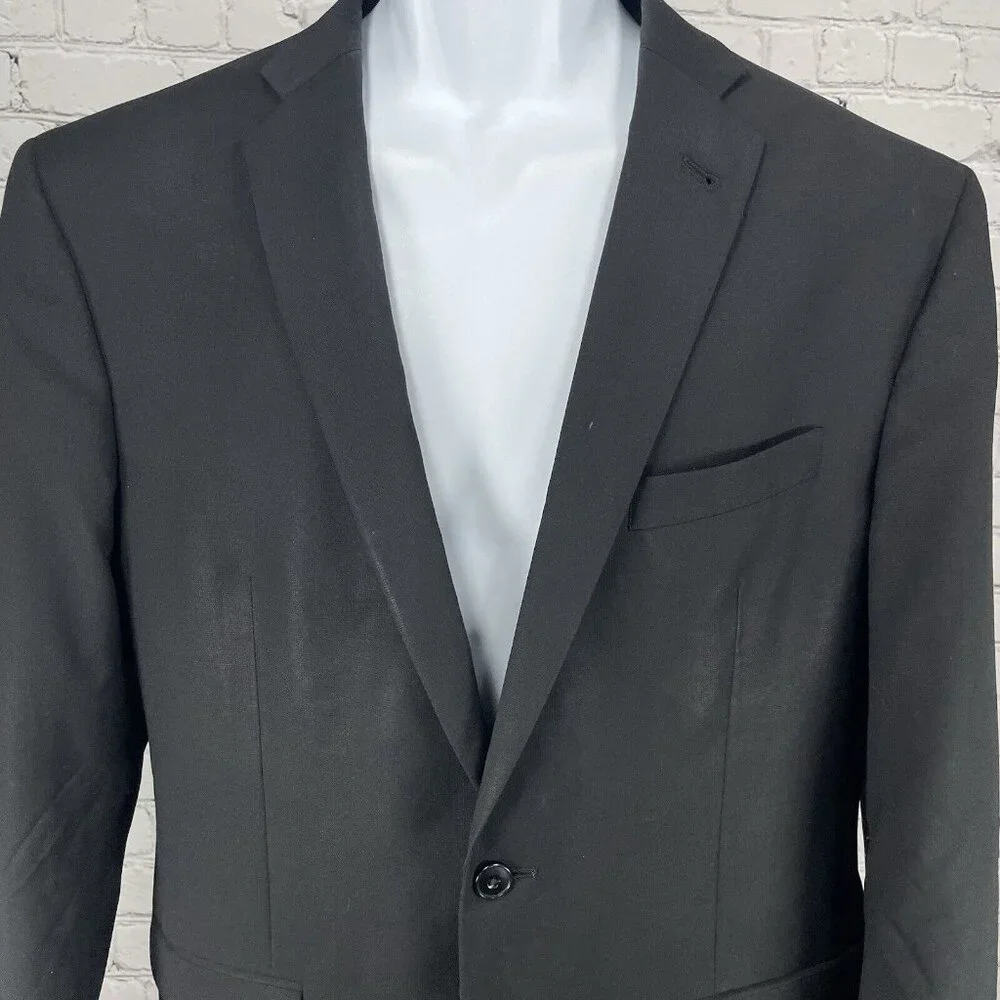 Jos A Bank 1905 Black 100% Wool Slim Fit 2 Button Vented Notch Suit Blazer 43R
